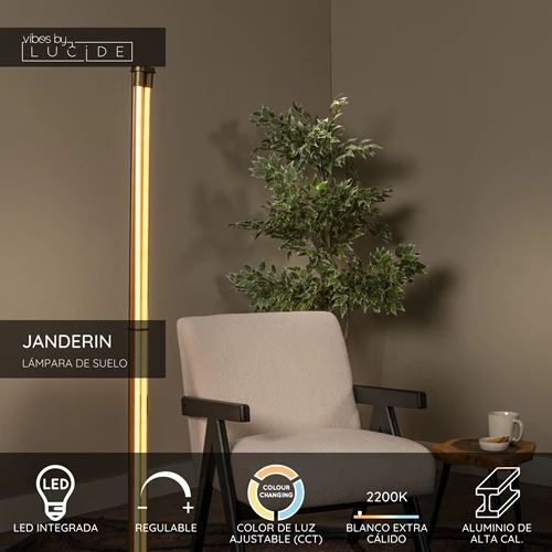 Lucide JANDERIN - Lámpara de suelo - LED Regul. - CCT - 2x17W 2200K/3300K - Sensor de movimiento de mano - Champán Color | Vibes - USP